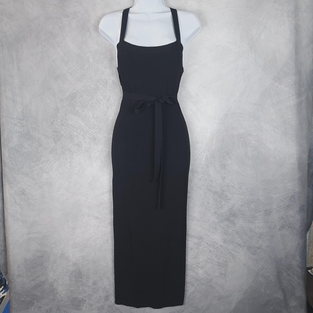 Wilfred Knit Tank Dress Womens Small Black Bodycon Maxi Strappy Belted